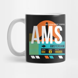 Amsterdam (AMS) Airport // Retro Sunset Baggage Tag Mug